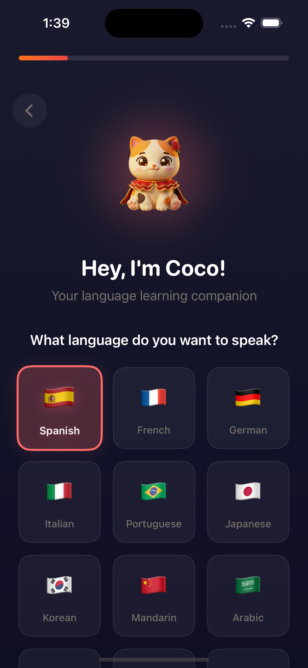 CocoLingo app - Choose your language